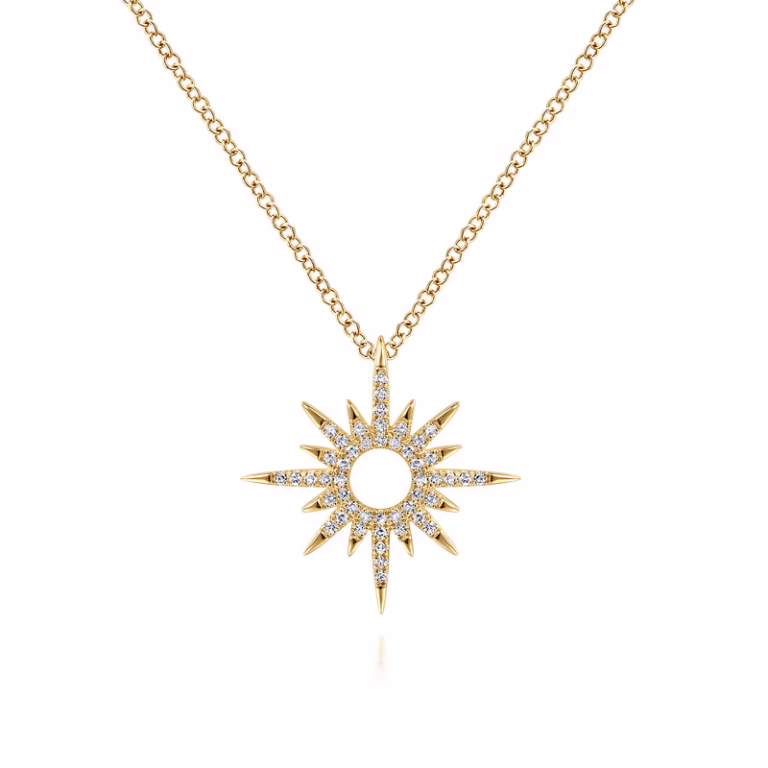 14K Yellow Gold Spike Starburst Necklace with .19ctw Diamonds Fine Jewelry 3