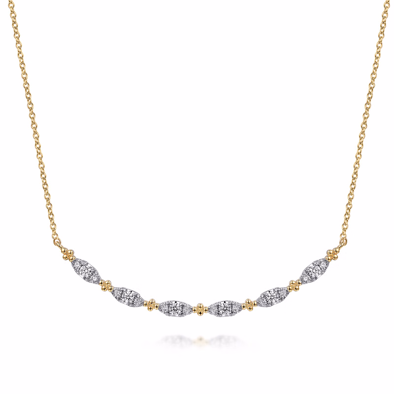 14K Two-Tone Bujukan Bead Bar Necklace with .33ctw Diamonds Fine Jewelry