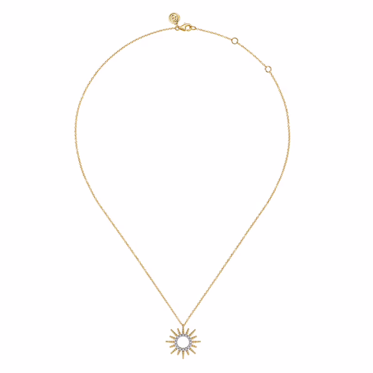 14K Yellow Gold Bujukan Bead Sunburst Necklace with .12ctw Diamonds Fine Jewelry 6
