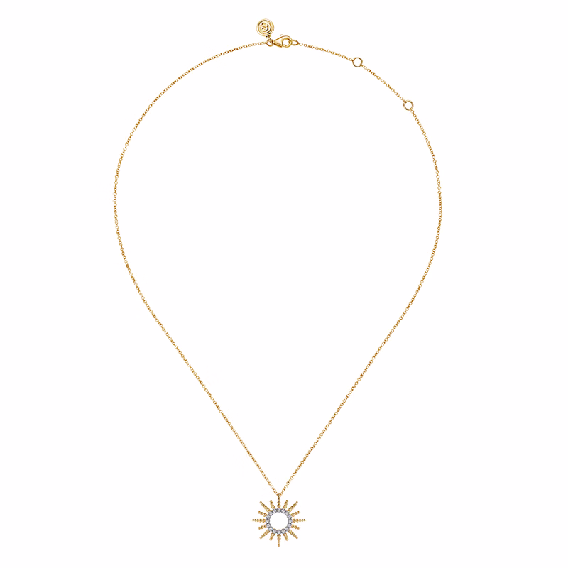 14K Yellow Gold Bujukan Bead Sunburst Necklace with .12ctw Diamonds Fine Jewelry 3
