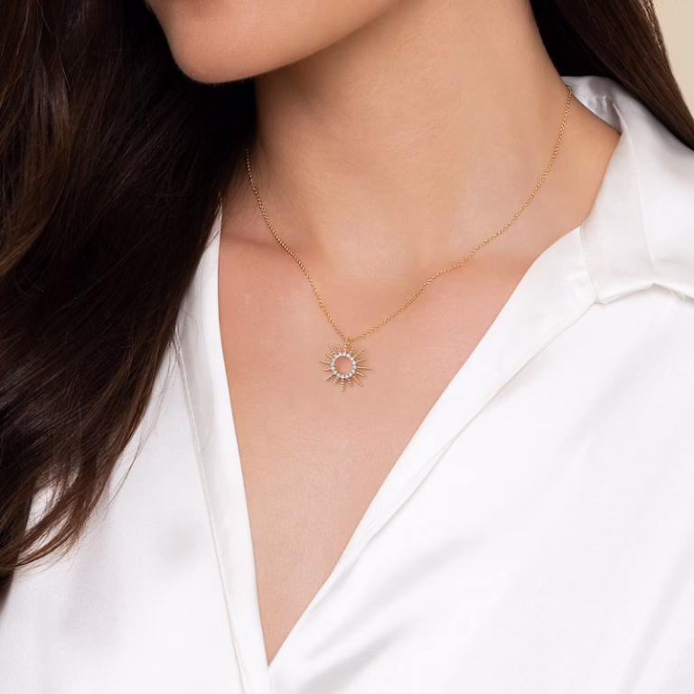 14K Yellow Gold Bujukan Bead Sunburst Necklace with .12ctw Diamonds Fine Jewelry 5