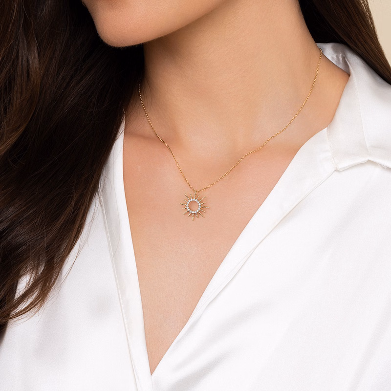 14K Yellow Gold Bujukan Bead Sunburst Necklace with .12ctw Diamonds Fine Jewelry 2