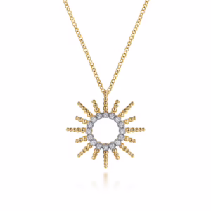 14K Yellow Gold Bujukan Bead Sunburst Necklace with .12ctw Diamonds