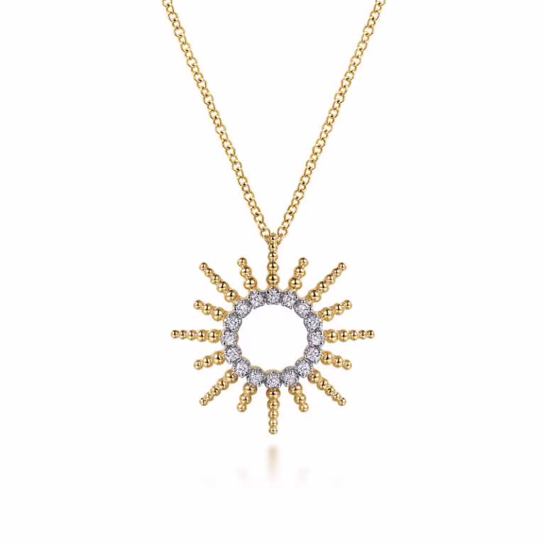 14K Yellow Gold Bujukan Bead Sunburst Necklace with .12ctw Diamonds Fine Jewelry 4
