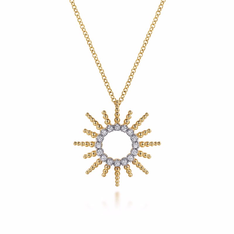 14K Yellow Gold Bujukan Bead Sunburst Necklace with .12ctw Diamonds Fine Jewelry