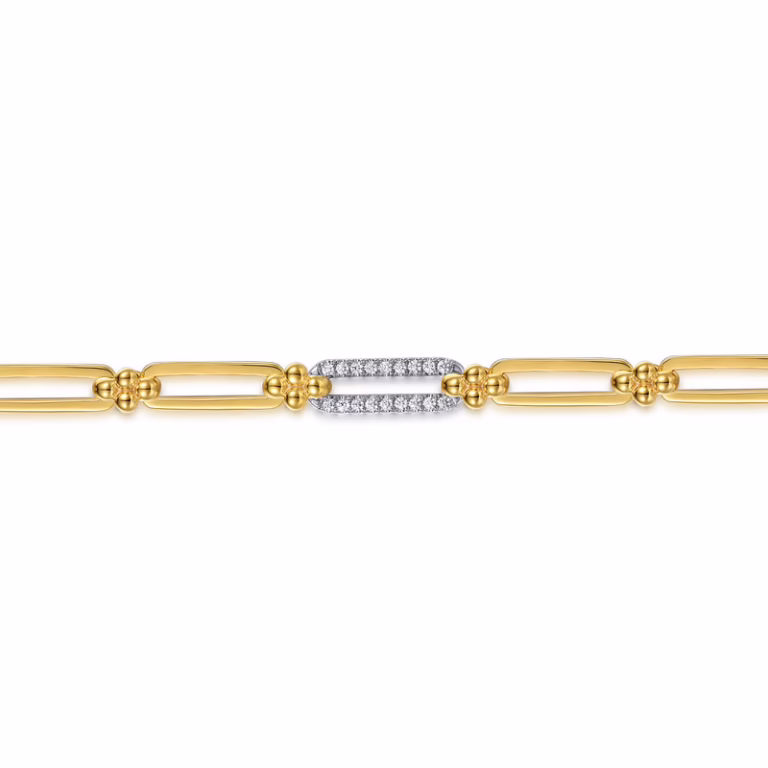 14K Two-Tone Bujukan Clover Link Chain Bracelet with .31ctw Diamonds 7″ Bracelets 6