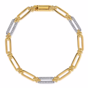 14K Two-Tone Bujukan Clover Link Chain Bracelet with .31ctw Diamonds 7"