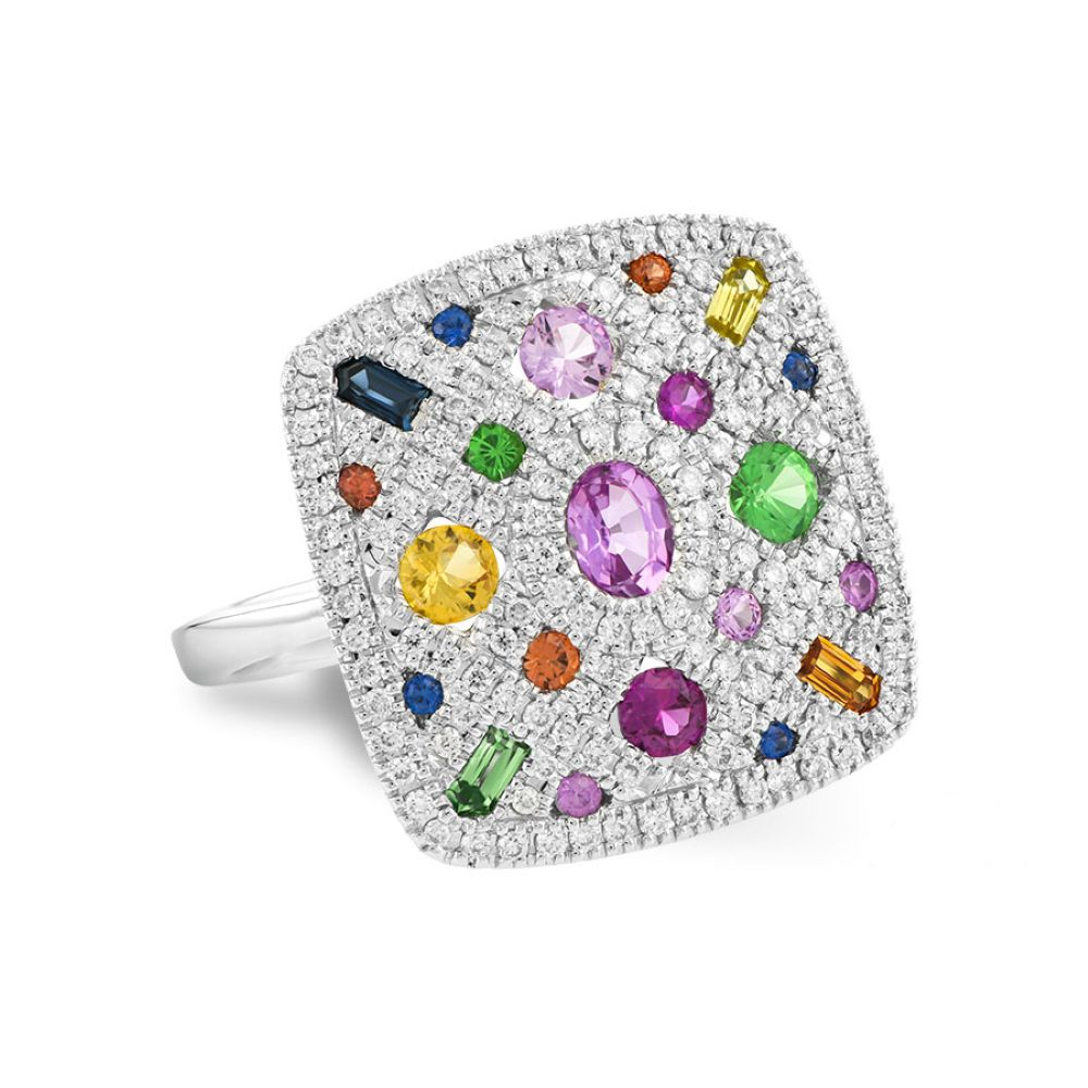 14K White Gold Ring with .99ctw Assorted Gemstones & .38ctw Diamonds Size 7 Fine Jewelry