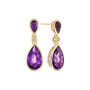 14K Yellow Gold Earrings with 2.80ctw Amethysts & .04ctw Diamonds