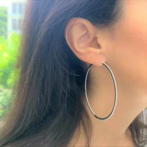 14K White Gold Hoops with 1.00ctw Diamonds 2.5"