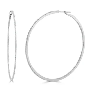 14K White Gold Hoops with 1.00ctw Diamonds 2.5"