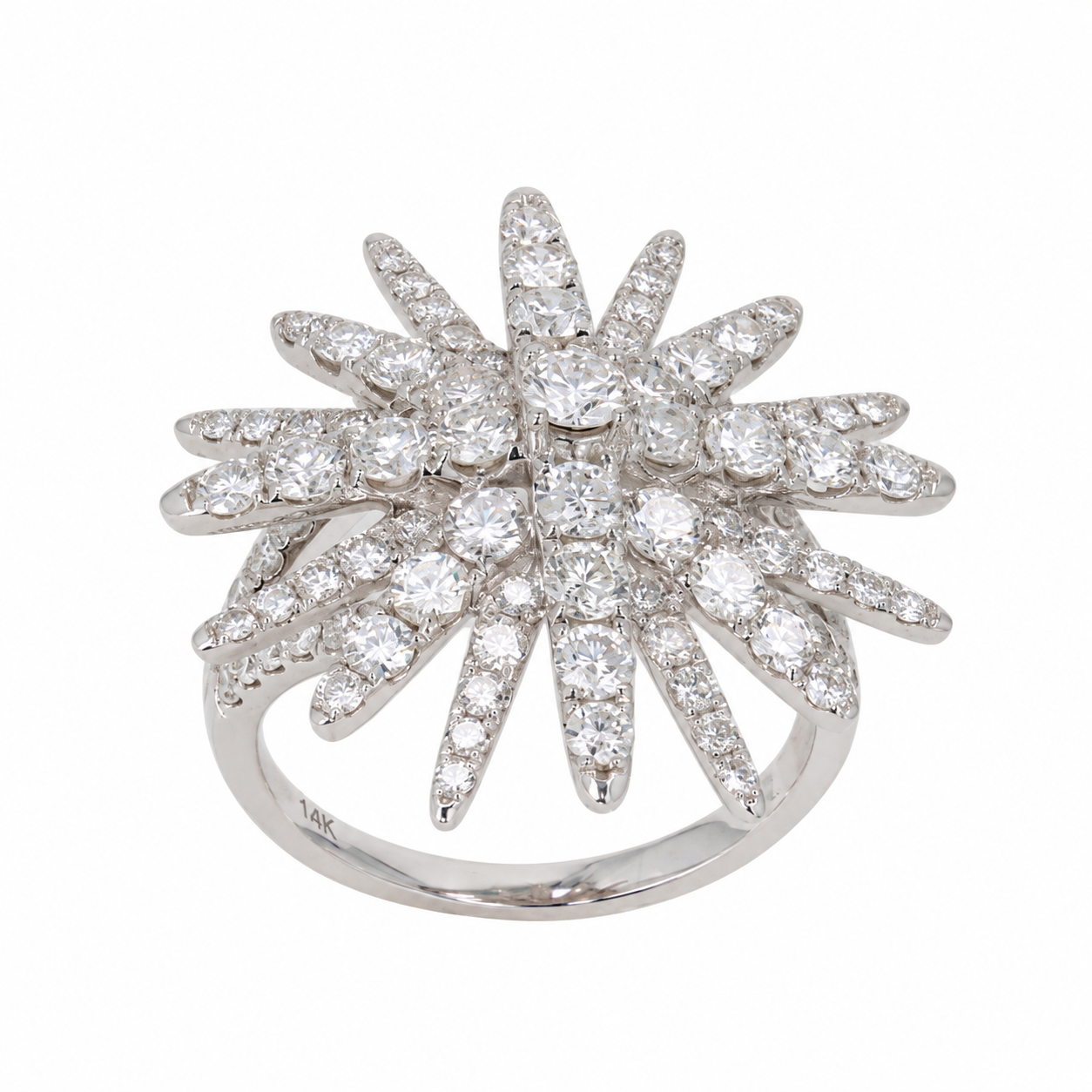 14K White Gold Starburst Ring with 2.86ctw Diamonds Size 7 Fine Jewelry