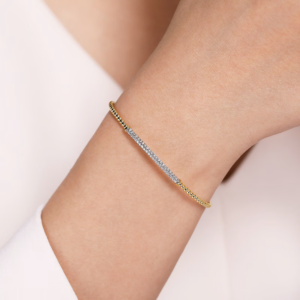 14K Yellow Gold Bujukan Bead Lock Bangle with .33ctw Diamonds Size 6.25