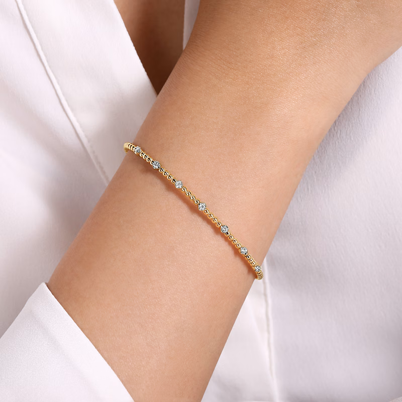 14K Two-Tone Bujukan Bead Lock Bangle with .20ctw Diamonds Size 6.25 Bracelets 2