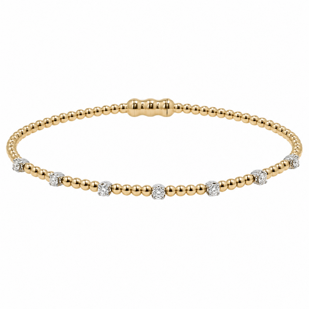 14K Two-Tone Bujukan Bead Lock Bangle with .20ctw Diamonds Size 6.25 Bracelets 5