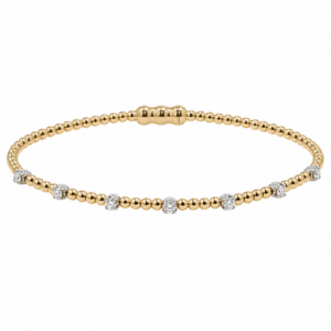14K Two-Tone Bujukan Bead Lock Bangle with .20ctw Diamonds Size 6.25