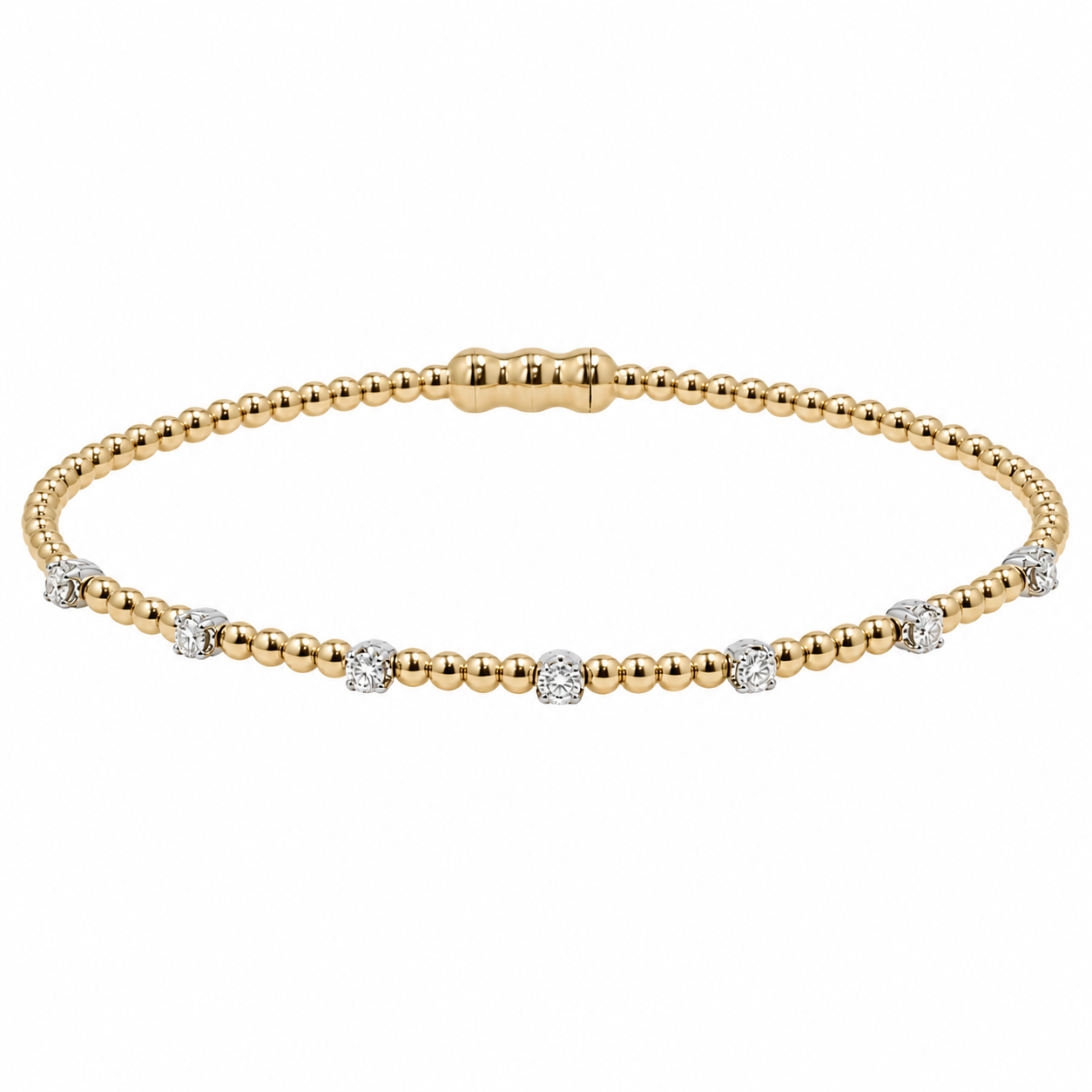 14K Two-Tone Bujukan Bead Lock Bangle with .20ctw Diamonds Size 6.25 Bracelets