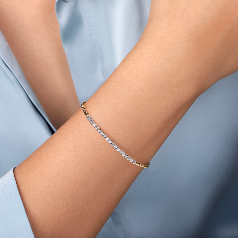 14K Two-Tone Bujukan Bead Lock Bangle with .40ctw Diamonds Size 6.25 Bracelets 2