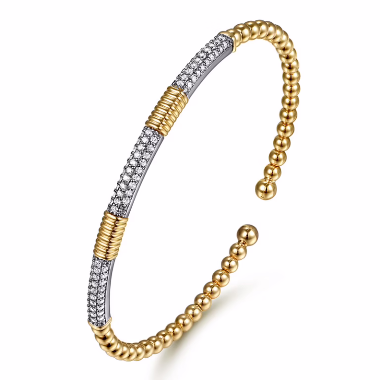 14K Two-Tone Bujukan Bead Bangle with .52ctw Diamonds Size 6 Bracelets 7