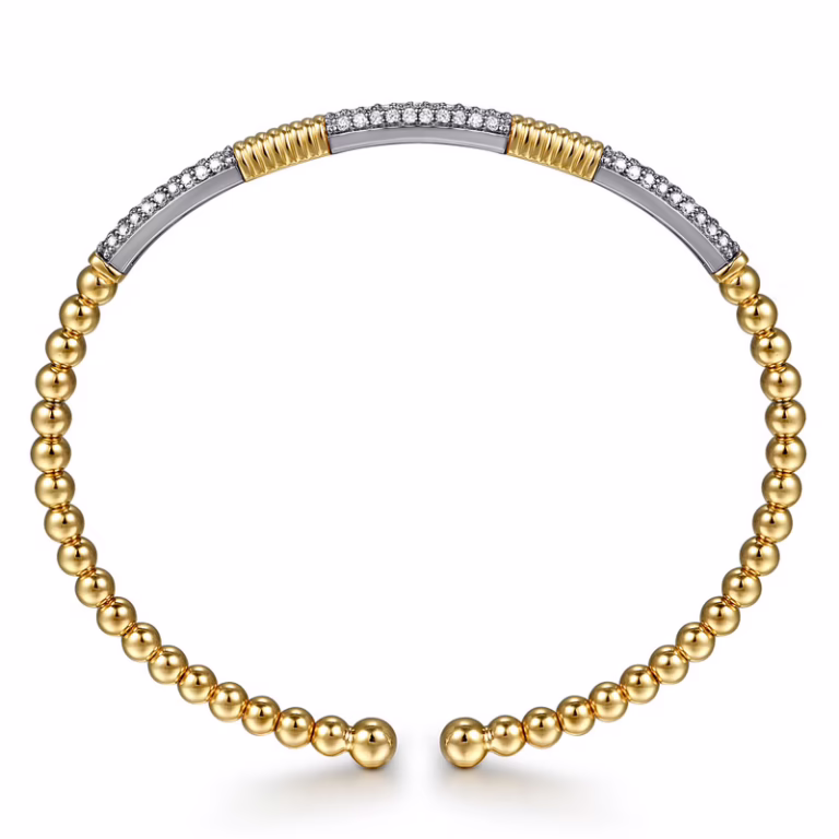 14K Two-Tone Bujukan Bead Bangle with .52ctw Diamonds Size 6 Bracelets 8