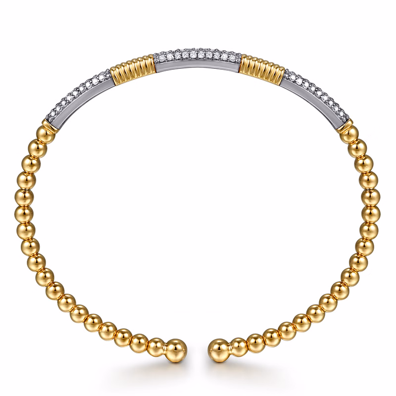 14K Two-Tone Bujukan Bead Bangle with .52ctw Diamonds Size 6 Bracelets 4