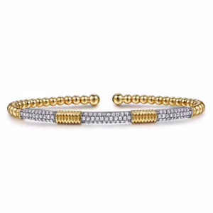 14K Two-Tone Bujukan Bead Bangle with .52ctw Diamonds Size 6