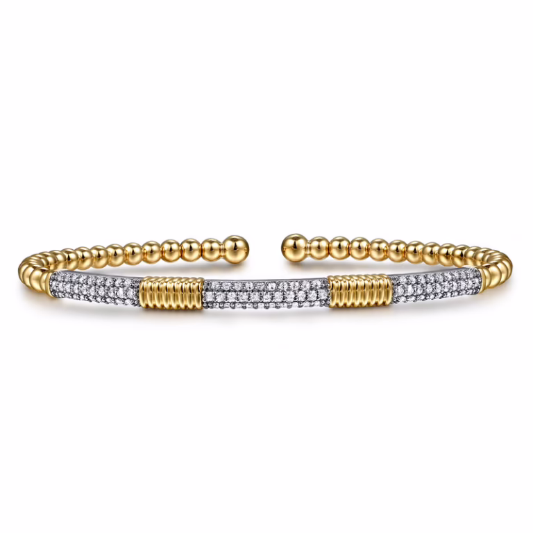 14K Two-Tone Bujukan Bead Bangle with .52ctw Diamonds Size 6 Bracelets 5