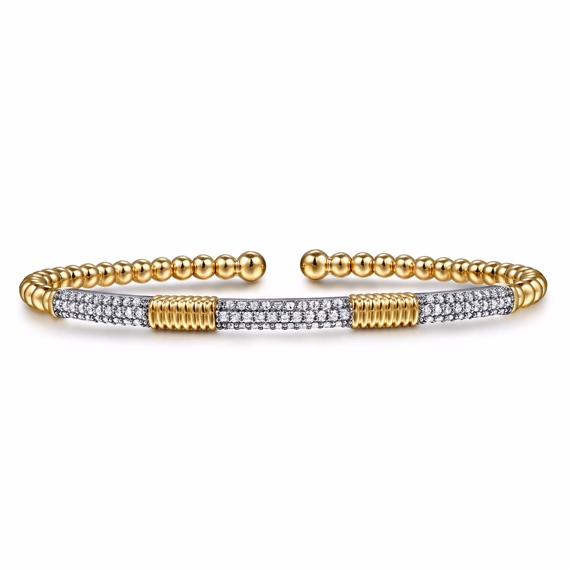 14K Two-Tone Bujukan Bead Bangle with .52ctw Diamonds Size 6 Bracelets