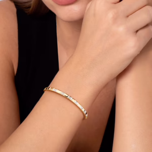 14K Yellow Gold Contemporary Bangle with .14ctw Diamonds Size 5.75