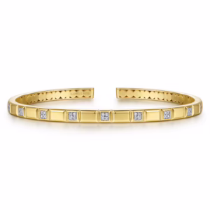 14K Yellow Gold Contemporary Bangle with .14ctw Diamonds Size 5.75