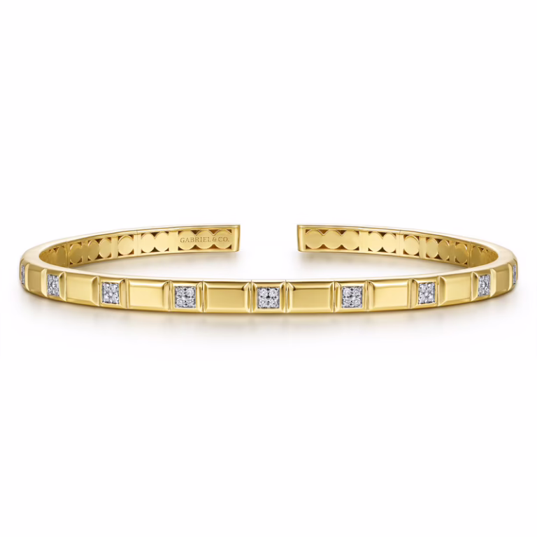 14K Yellow Gold Contemporary Bangle with .14ctw Diamonds Size 5.75 Bracelets 5