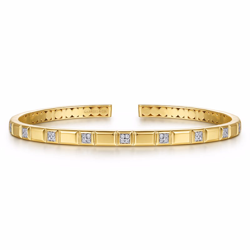 14K Yellow Gold Contemporary Bangle with .14ctw Diamonds Size 5.75 Bracelets