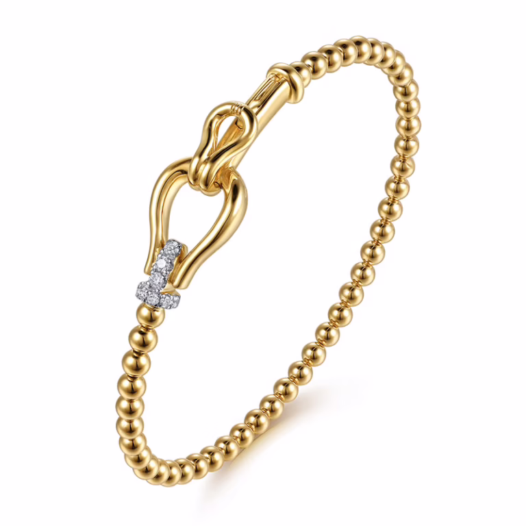 14K Yellow Gold Bujukan Stirrup Bangle with .17ctw Diamonds Size 6.25 Bracelets 8