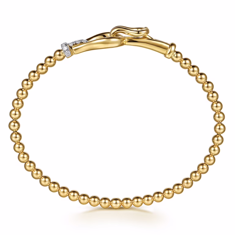 14K Yellow Gold Bujukan Stirrup Bangle with .17ctw Diamonds Size 6.25 Bracelets 9