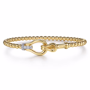 14K Yellow Gold Bujukan Stirrup Bangle with .17ctw Diamonds Size 6.25