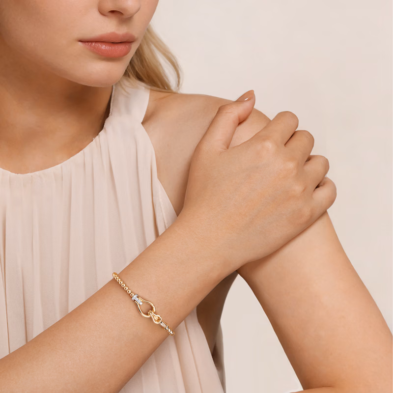 14K Yellow Gold Bujukan Stirrup Bangle with .17ctw Diamonds Size 6.25 Bracelets 2