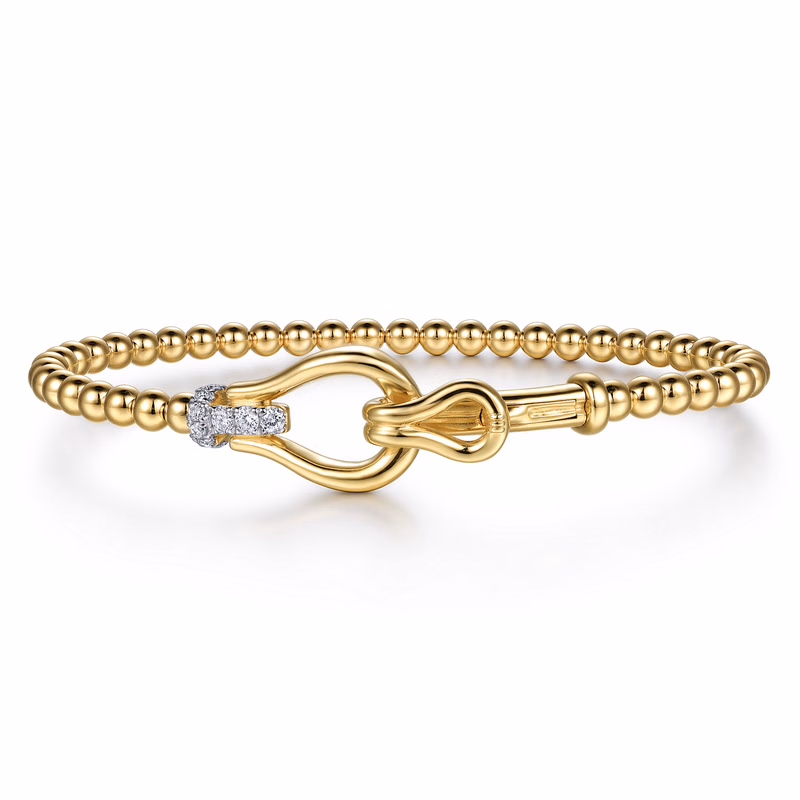14K Yellow Gold Bujukan Stirrup Bangle with .17ctw Diamonds Size 6.25 Bracelets