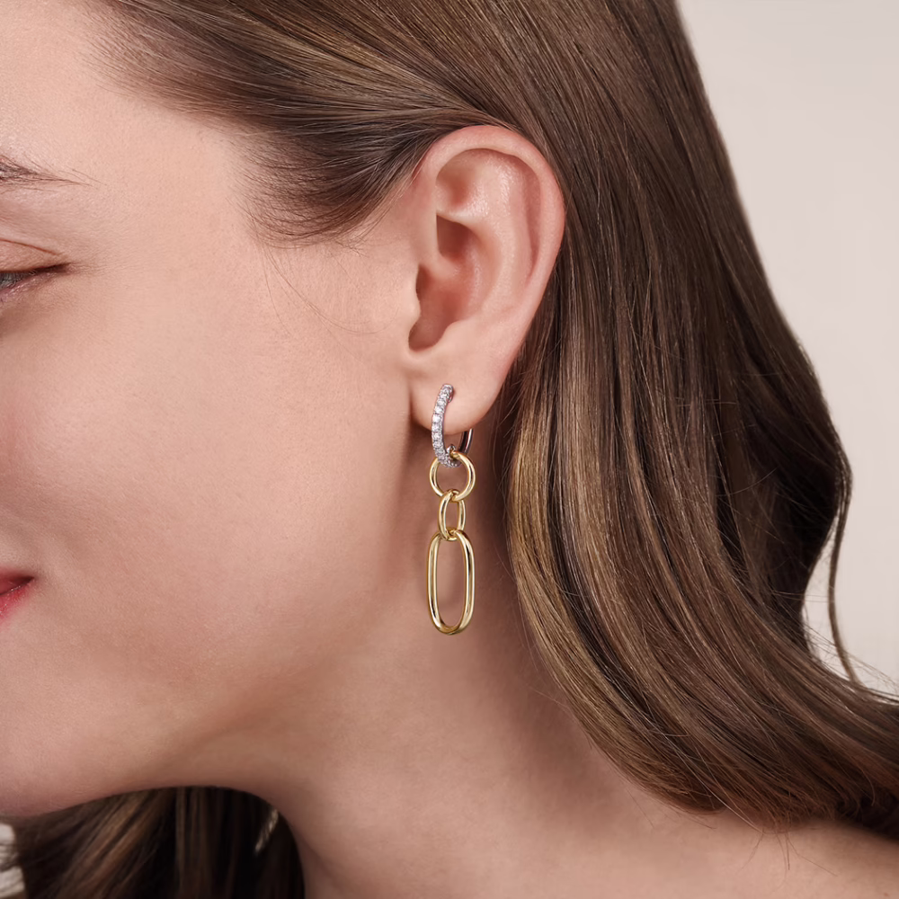 14K Two-Tone Drop Huggies with .35ctw Diamonds Earrings 6