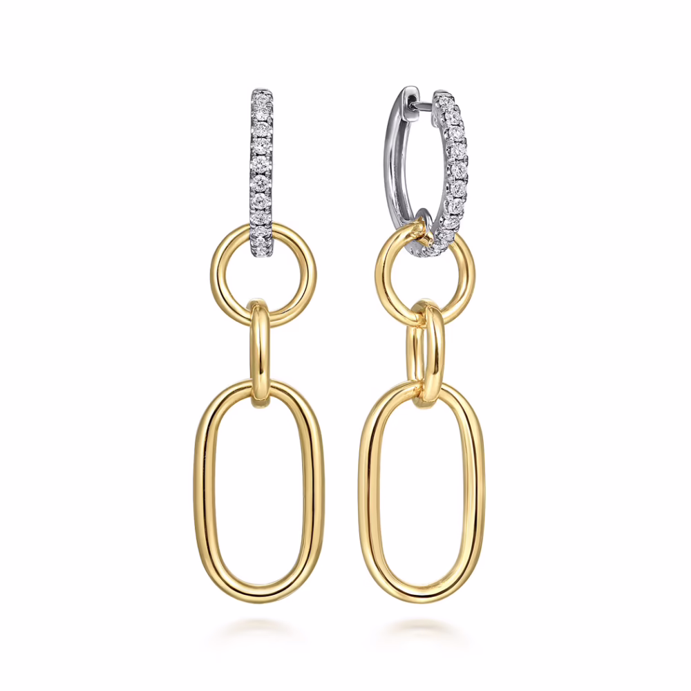 14K Two-Tone Drop Huggies with .35ctw Diamonds Earrings 5