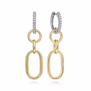 14K Two-Tone Drop Huggies with .35ctw Diamonds