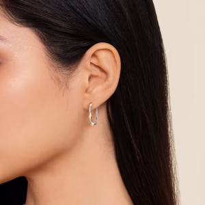 14K Two-Tone Rhombus Hoops with .06ctw Diamonds 20mm
