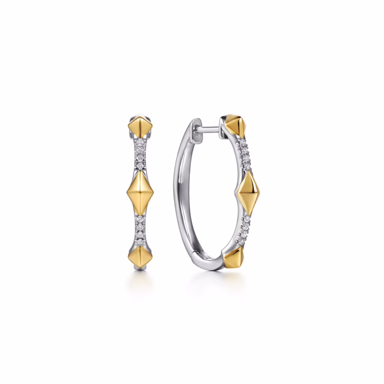 14K Two-Tone Rhombus Hoops with .06ctw Diamonds 20mm Earrings 3