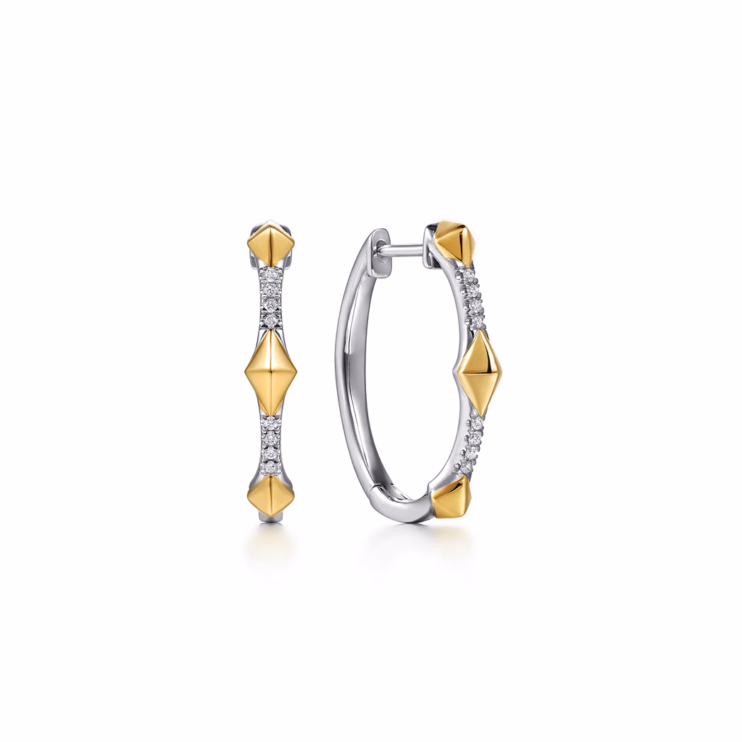 14K Two-Tone Rhombus Hoops with .06ctw Diamonds 20mm Earrings