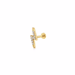 14K Yellow Gold Lightning Bolt Single Flatback Stud with .04ctw Diamonds