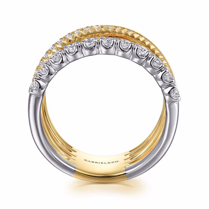14K Two-Tone Wide Band Easy Stack Ring with .65ctw Diamonds Size 6.5 Fine Jewelry 3