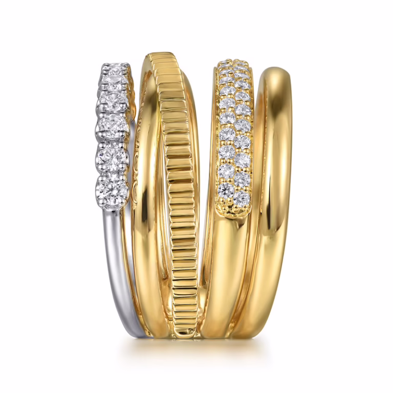 14K Two-Tone Wide Band Easy Stack Ring with .65ctw Diamonds Size 6.5 Fine Jewelry 10