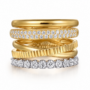 14K Two-Tone Wide Band Easy Stack Ring with .65ctw Diamonds Size 6.5