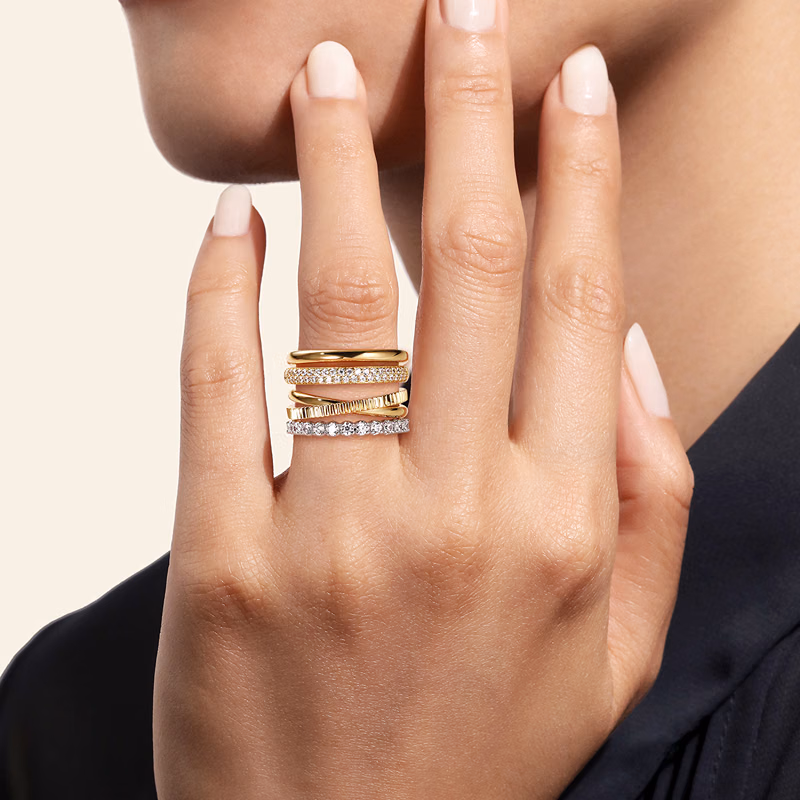 14K Two-Tone Wide Band Easy Stack Ring with .65ctw Diamonds Size 6.5 Fine Jewelry 2