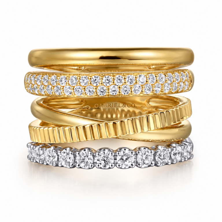 14K Two-Tone Wide Band Easy Stack Ring with .65ctw Diamonds Size 6.5 Fine Jewelry 6