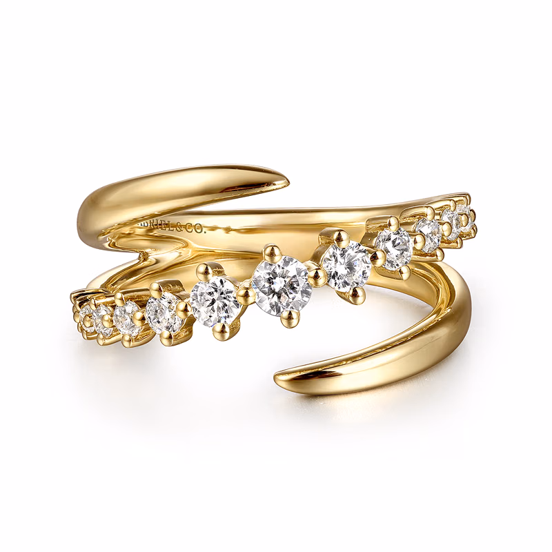 14K Yellow Gold Bypass Ring with .51ctw Diamonds Size 6.5 Fine Jewelry